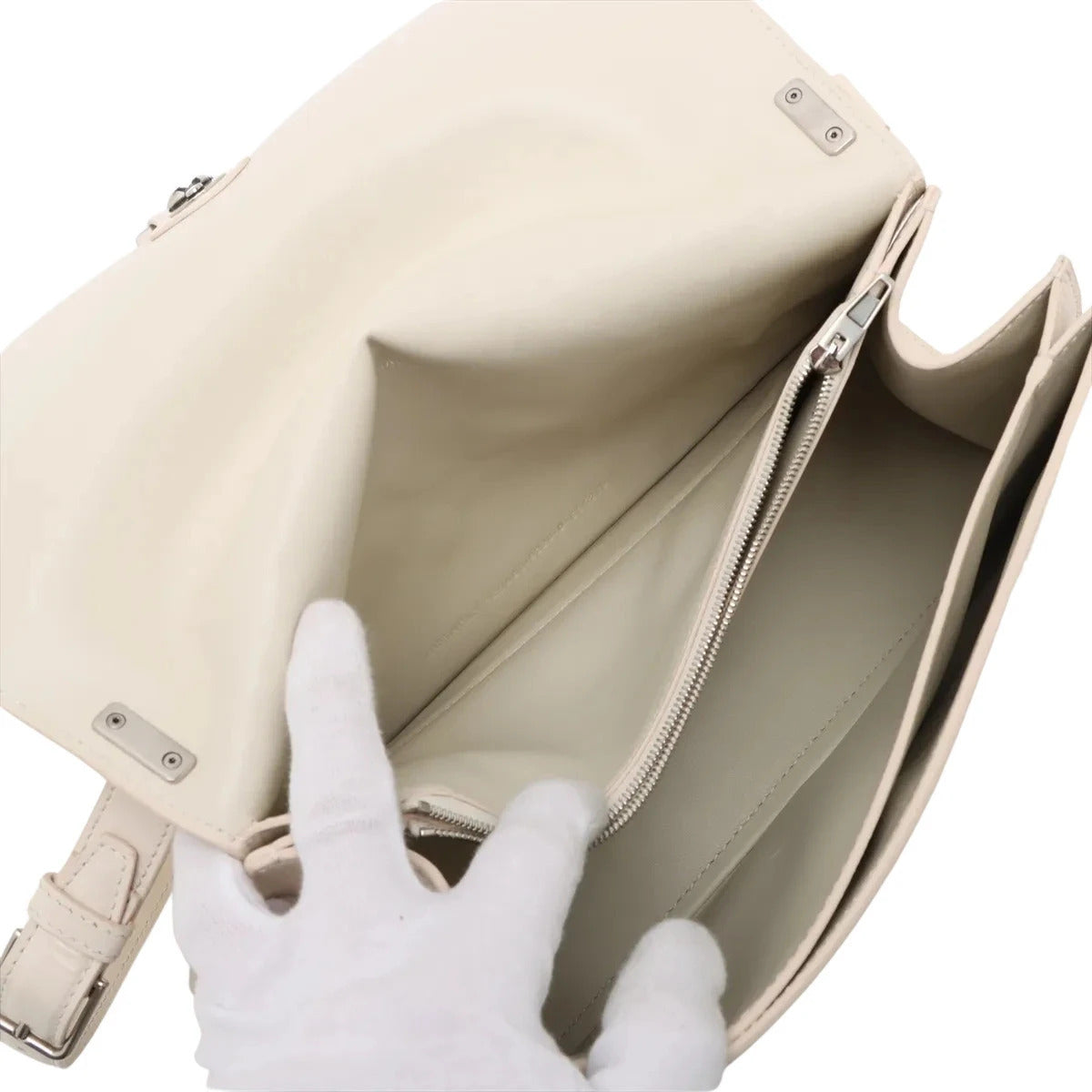 Pre-Loved Crush Sling Shoulder Bag Leather Small with Silver Hardware, Cream
