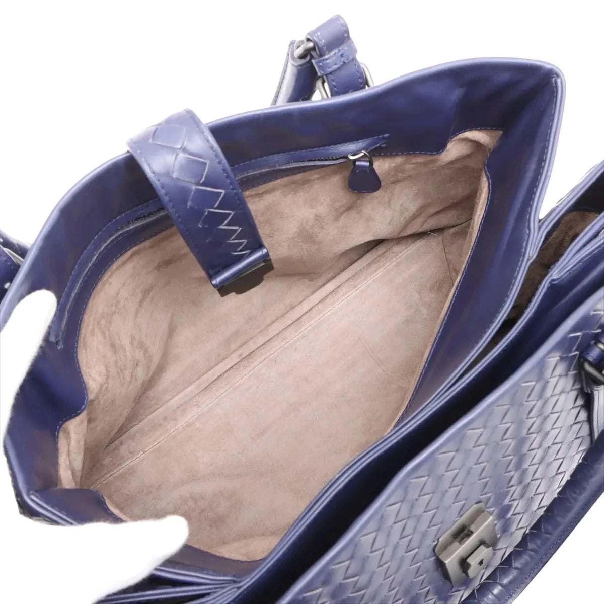 Pre-Loved Roma Tote Intrecciato Leather Medium with Gunmetal Hardware, Navy Blue