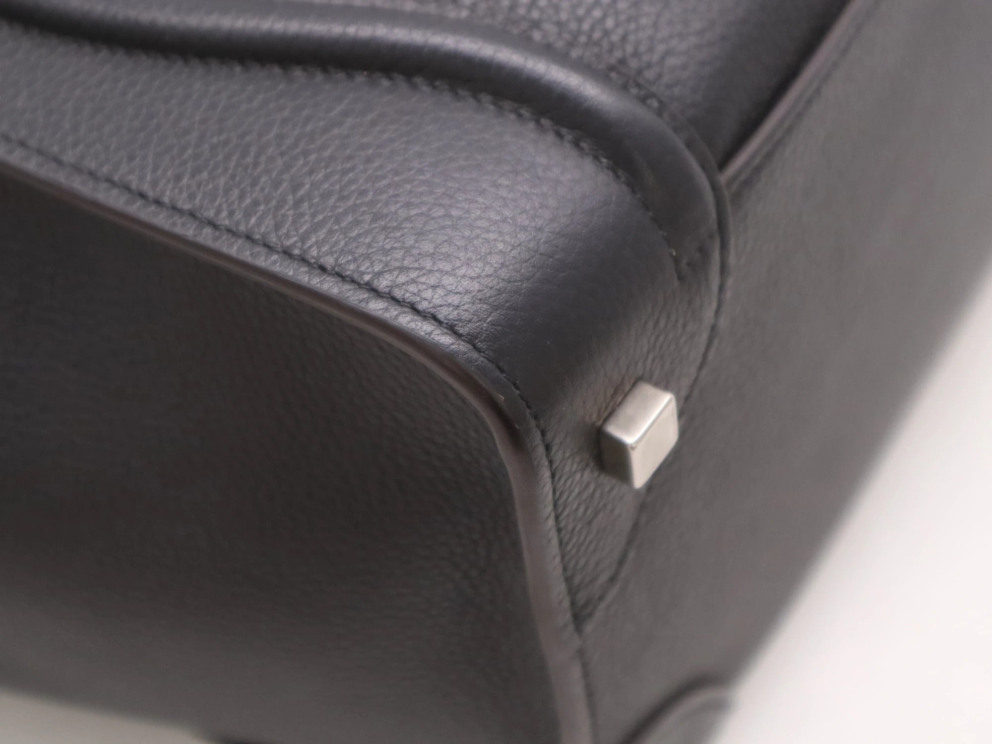 Pre-Loved Luggage Tote Leather Mini with Silver Hardware, Black