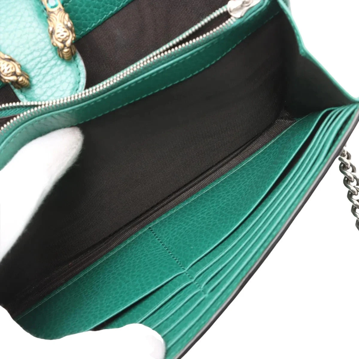 Pre-Loved Dionysus Wallet on Chain Crossbody Bag Leather Mini with Aged Gold and Silver Hardware, Green