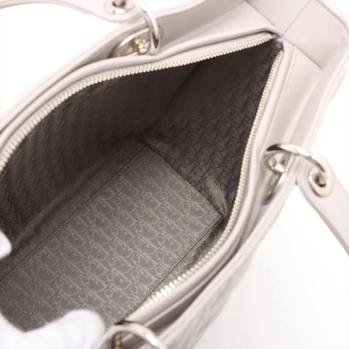 Pre-Loved Lady Dior Handbag Cannage Leather Large with Silver Hardware, Grey