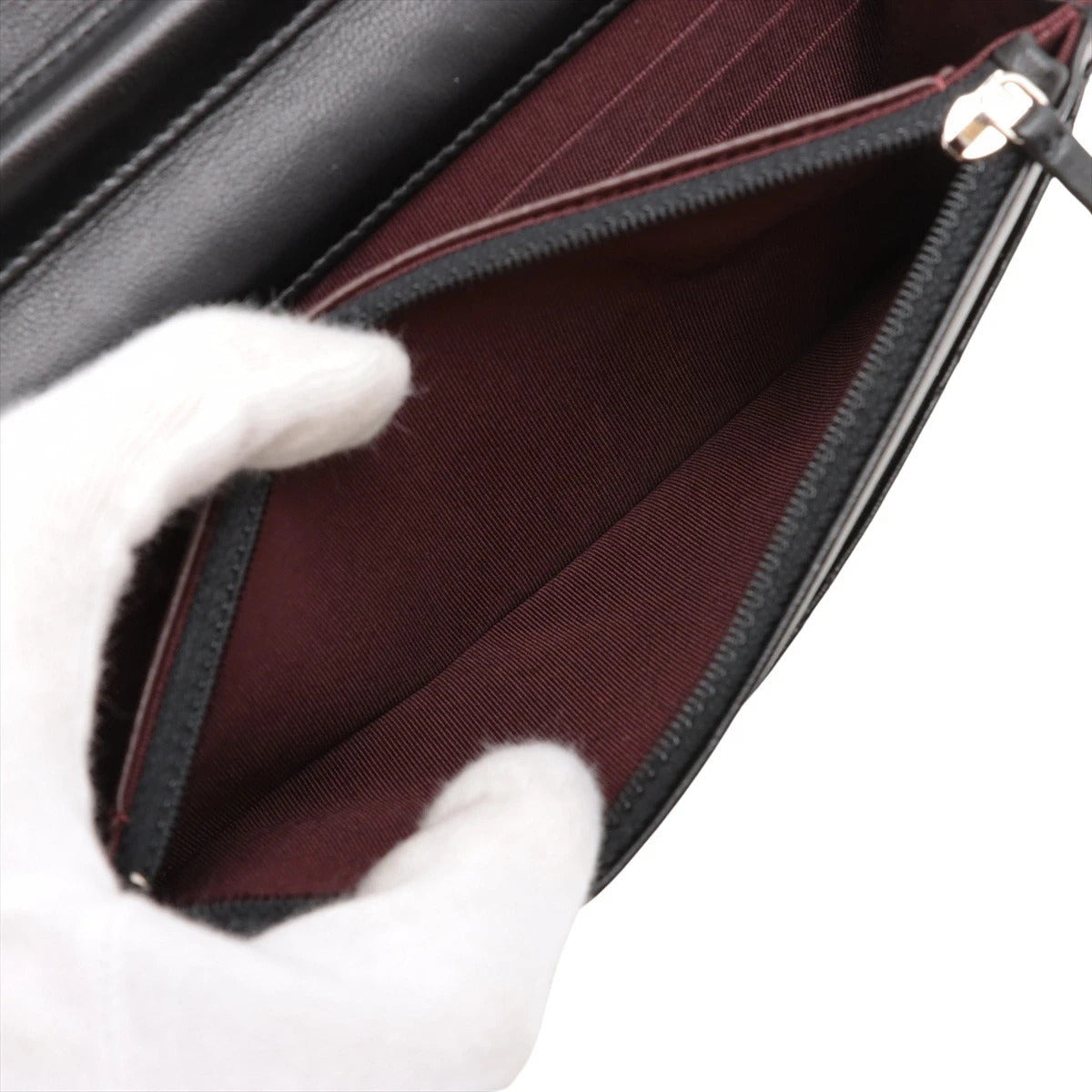 Pre-Loved Wallet on Chain Crossbody Bag Quilted Leather with Silver Hardware, Black