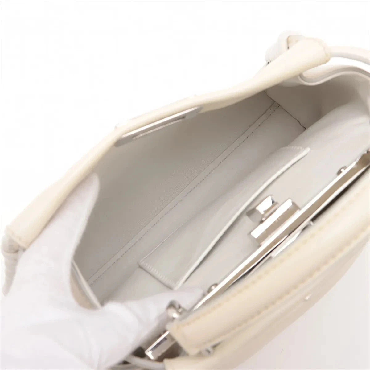 Pre-Loved Peekaboo Handbag Leather Mini with Silver Hardware, Ivory