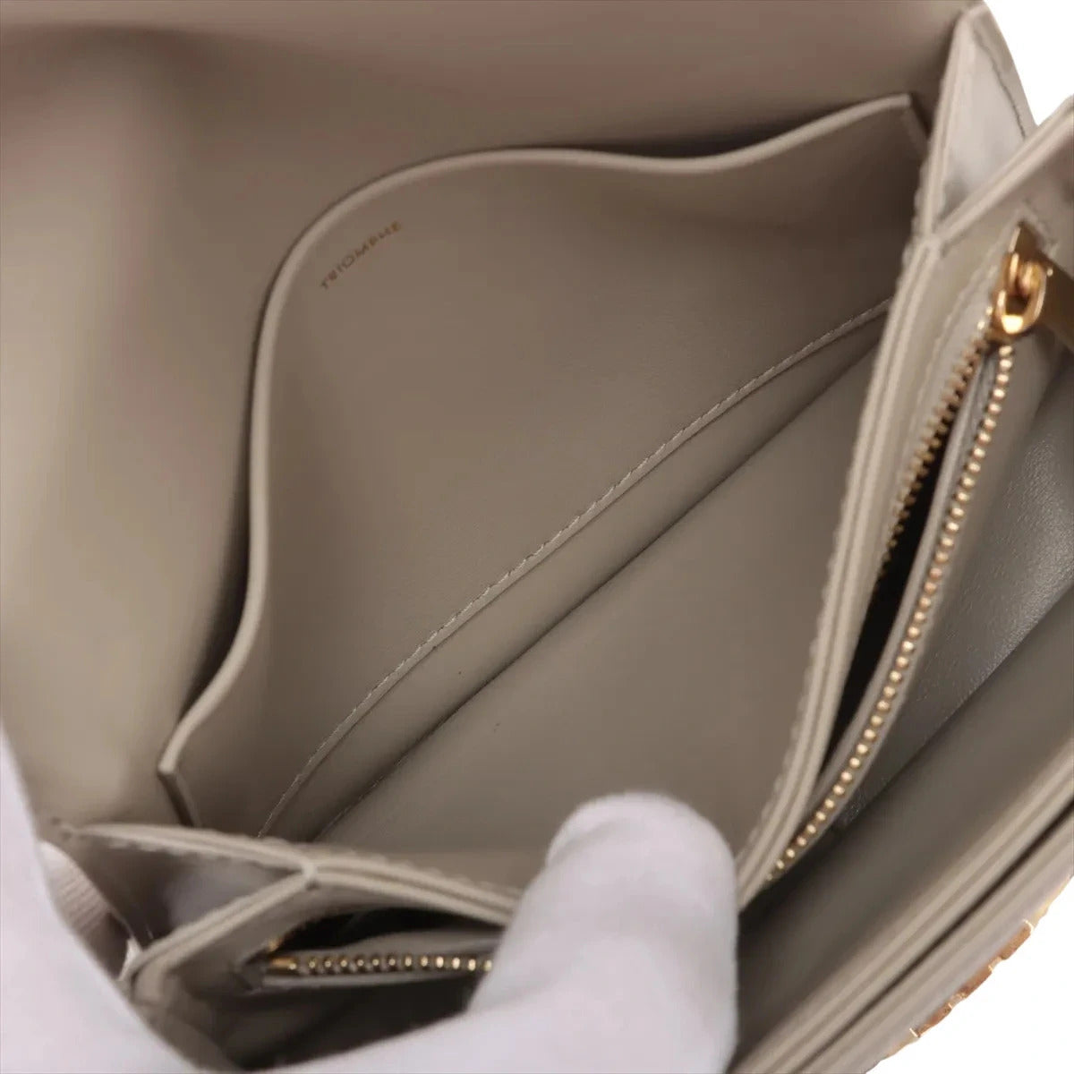Pre-Loved Triomphe Shoulder Bag Leather Teen with Gold Hardware, Greige