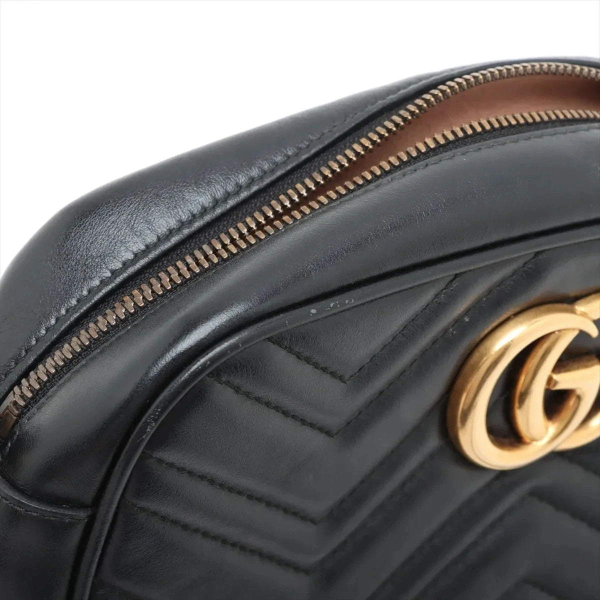 Pre-Loved GG Marmont Matelassé Camera Bag Crossbody Bag Quilted Leather Small with Aged Gold Hardware, Black