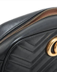 Pre-Loved GG Marmont Matelassé Camera Bag Crossbody Bag Quilted Leather Small with Aged Gold Hardware, Black