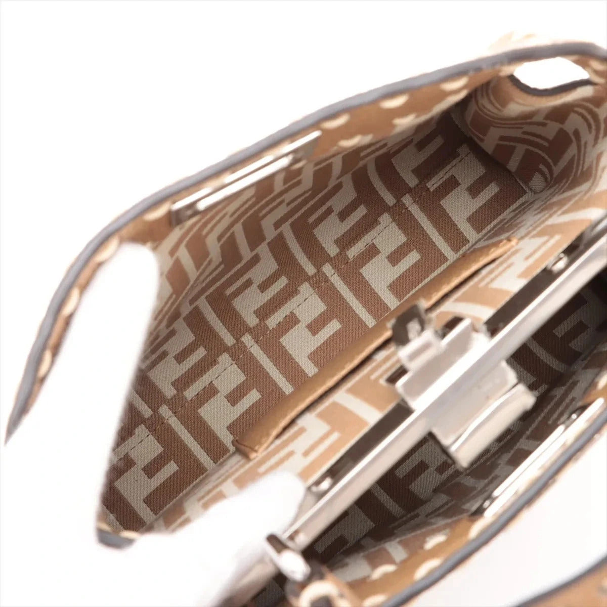 Pre-Loved Peekaboo Handbag Striped Canvas Mini with Silver Hardware, Brown and Beige