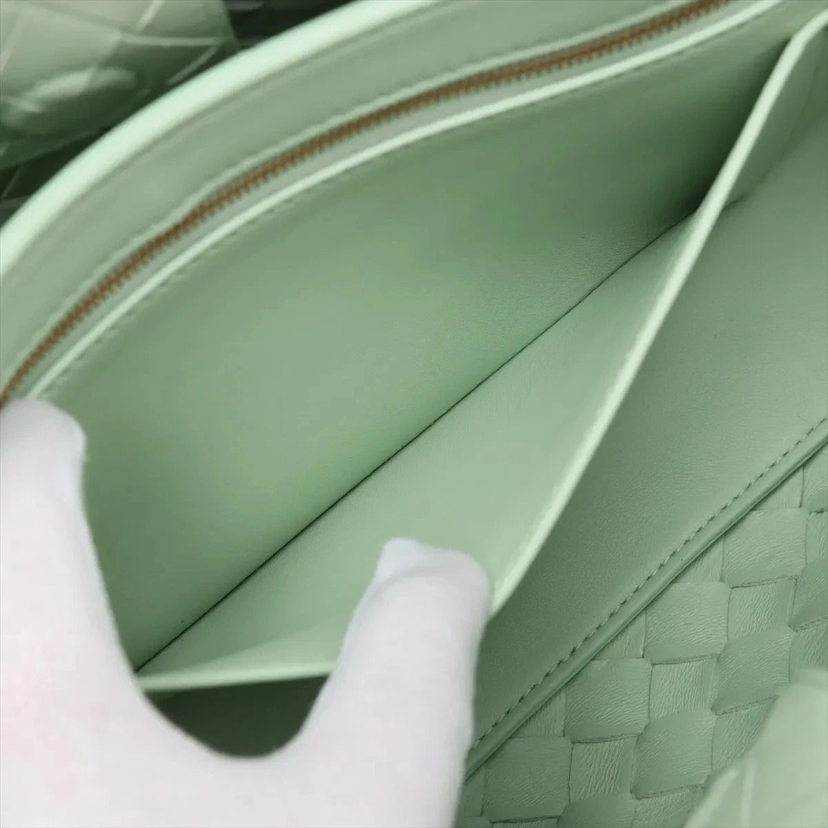 Pre-Loved Andiamo Handbag Intrecciato Leather Small with Gold Hardware, Mint Green