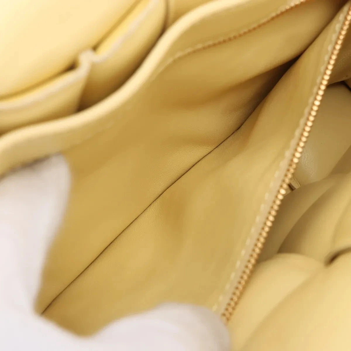 Pre-Loved Chain Cassette Shoulder Bag Intrecciato Leather with Gold Hardware, Pale Yellow