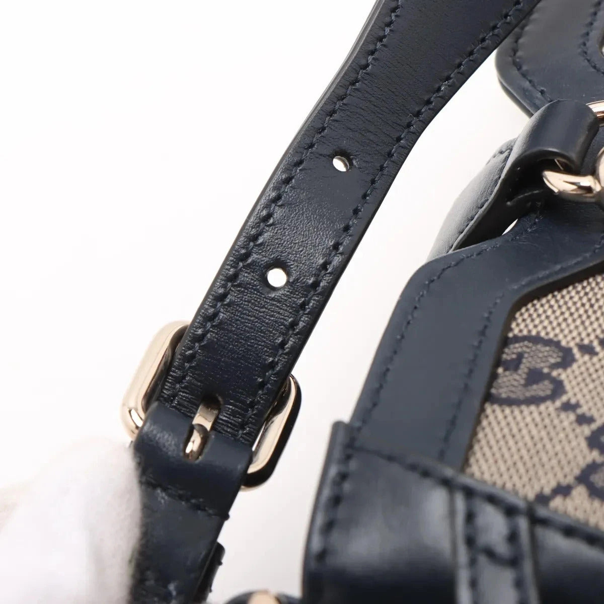 Pre-Loved GG Canvas Bucket Bag Crossbody Bag GG Monogram Coated Canvas Mini with Gold Hardware, Navy / Beige