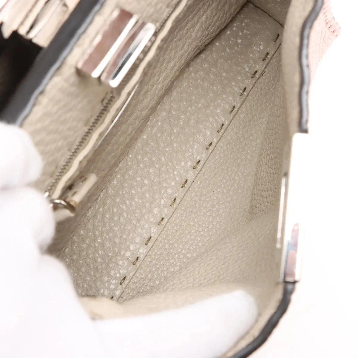 Pre-Loved Peekaboo Selleria Handbag Leather Mini with Silver Hardware, Pink