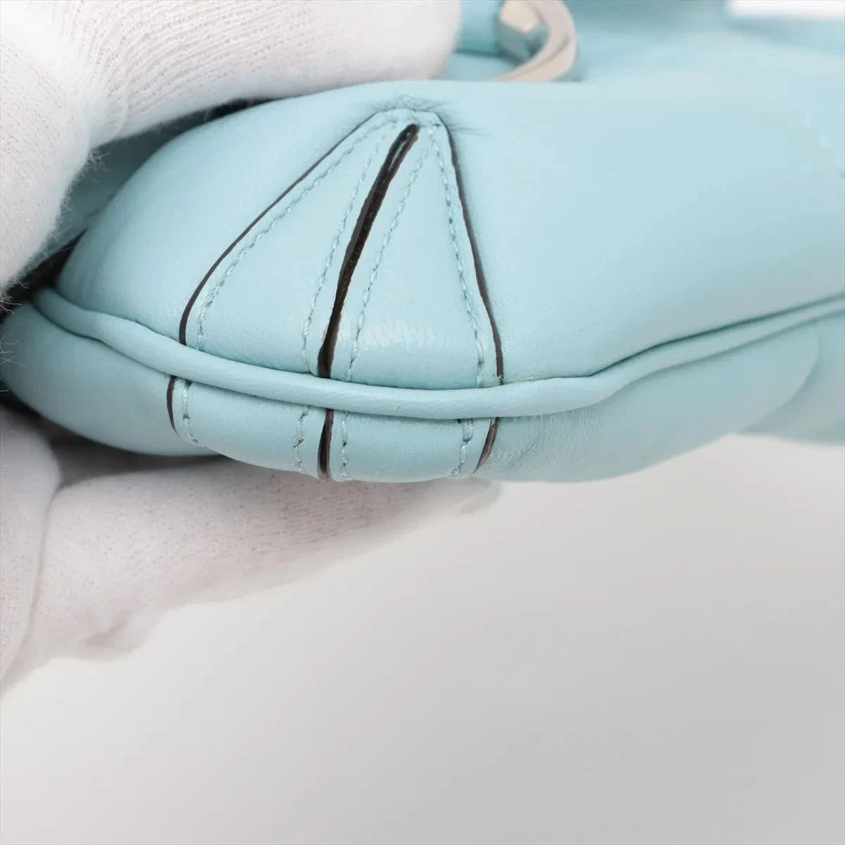 Pre-Loved Horsebit Chain Shoulder Bag Quilted Leather Small with Silver Hardware, Light Blue
