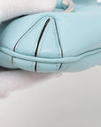 Pre-Loved Horsebit Chain Shoulder Bag Quilted Leather Small with Silver Hardware, Light Blue