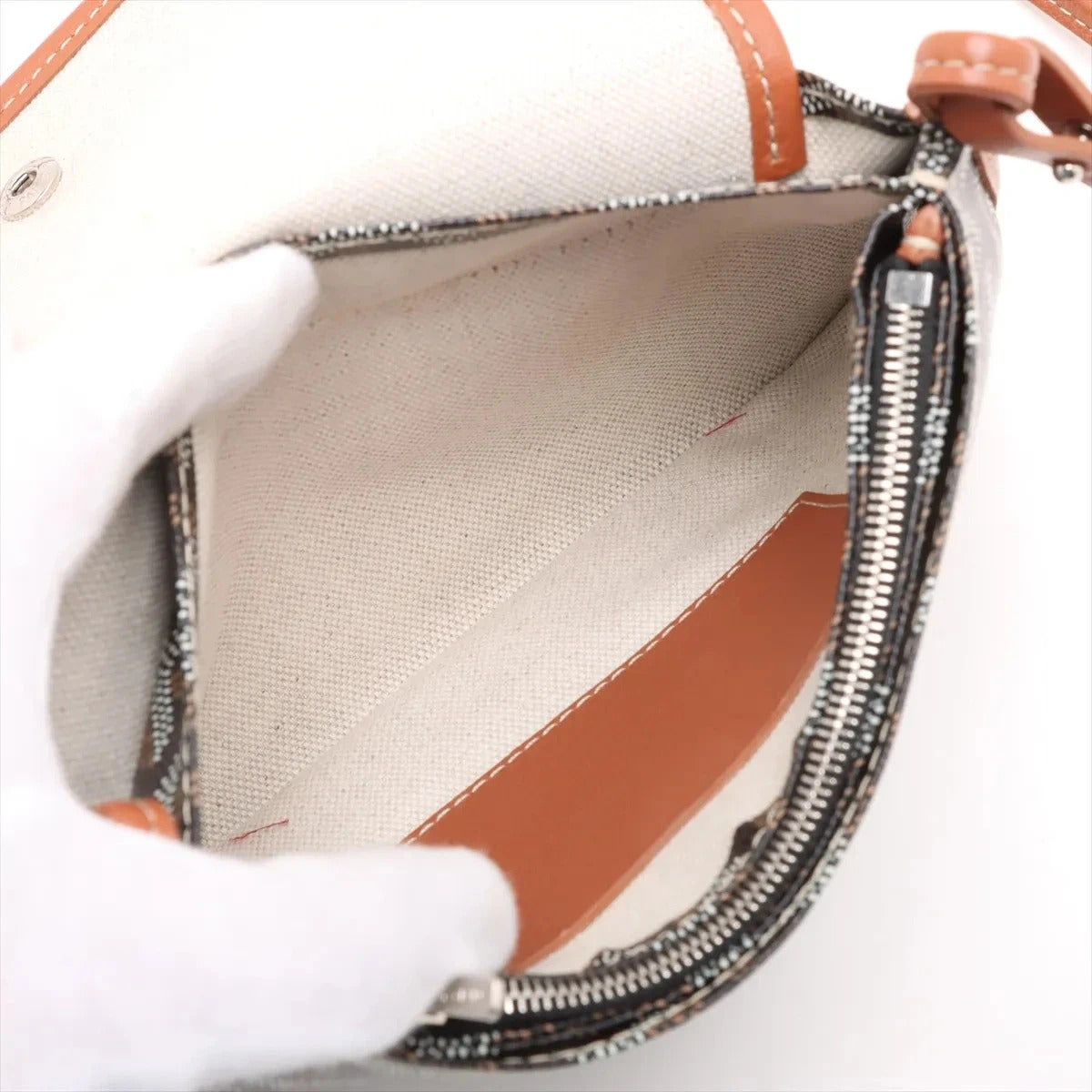 Pre-Loved Plumet Crossbody Bag Goyardine Chevron Coated Canvas with Silver Hardware, Black and Tan