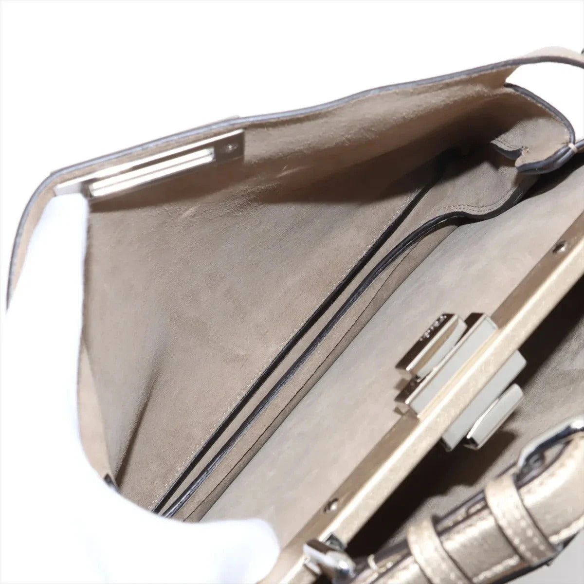 Pre-Loved Peekaboo Handbag Leather with Silver Hardware, Metallic Gold