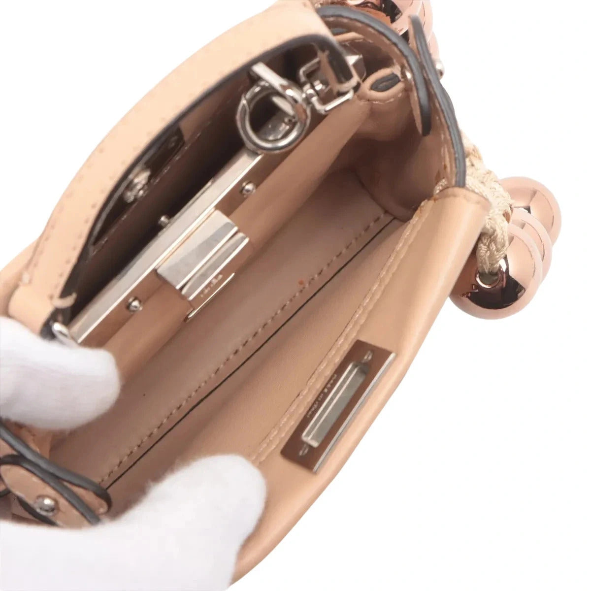 Pre-Loved Peekaboo Handbag Leather Micro with Silver Hardware, Beige