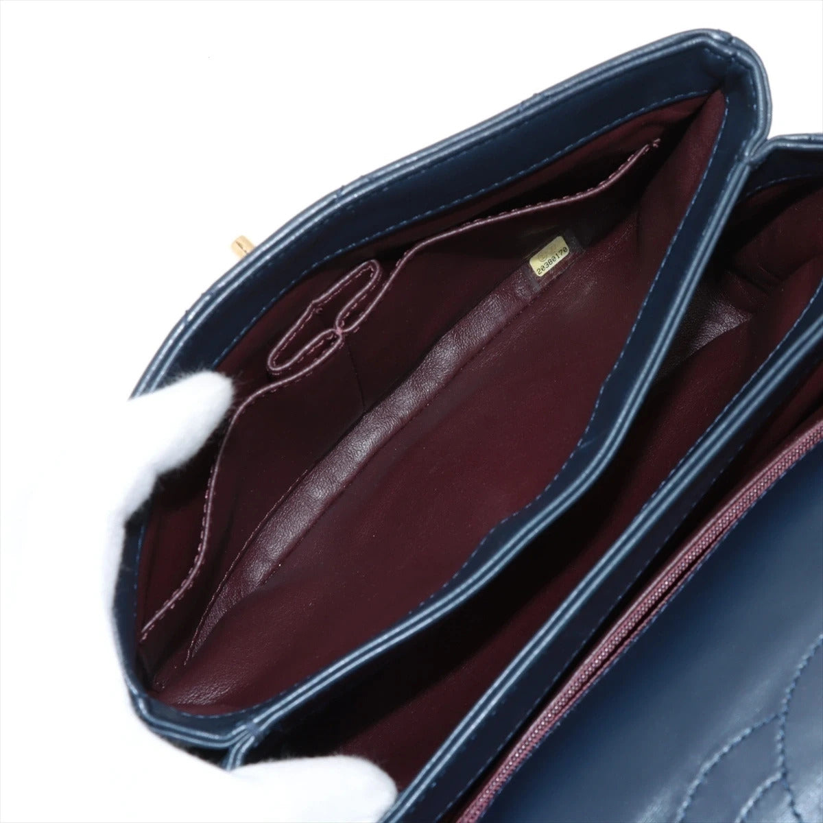 Pre-Loved Trendy CC Handbag Quilted Leather Small with Gold Hardware, Navy