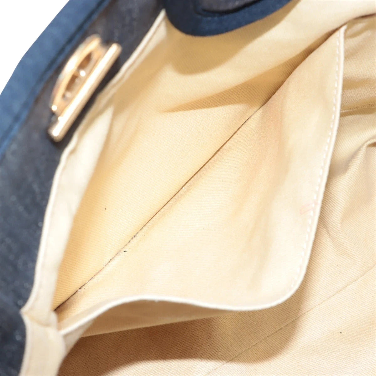 Pre-Loved Deauville Tote Denim Small with Gold Hardware, Navy Blue