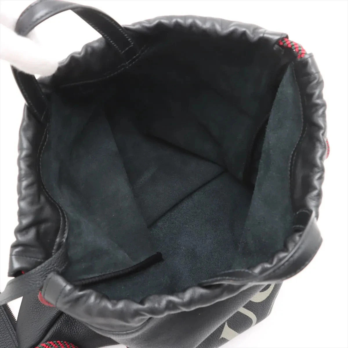 Pre-Loved Logo Print Drawstring Backpack Leather Medium with Black Hardware, Black