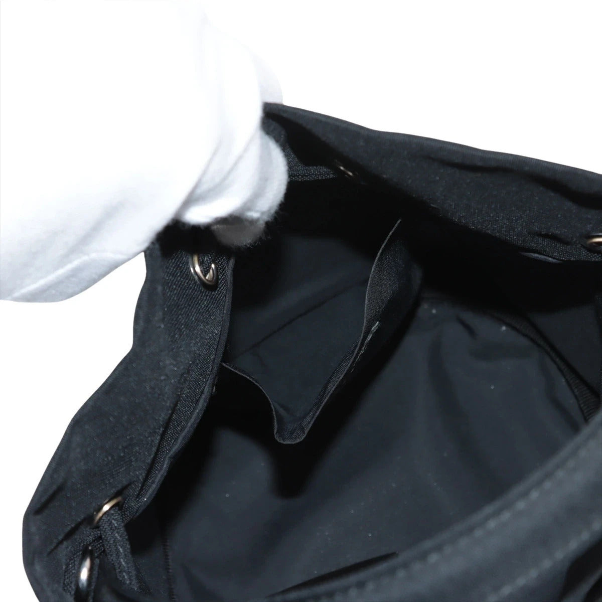 Pre-Loved Wheel Drawstring Bucket Bag Nylon XS with Silver Hardware, Black