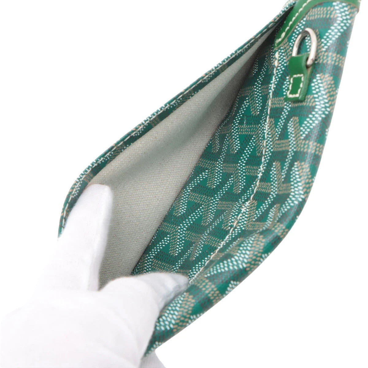 Pre-Loved Saint Louis Tote Goyardine Chevron Canvas Coated GM with Silver Hardware, Green