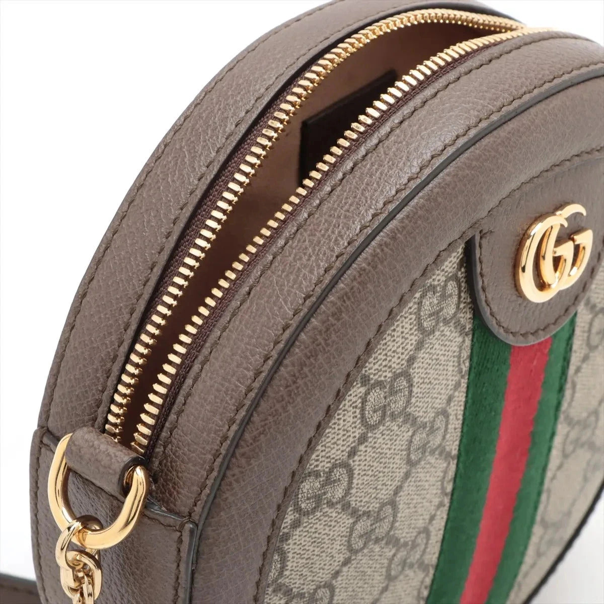 Pre-Loved Ophidia Round Mini Crossbody Bag Monogram Coated Canvas Mini with Gold Hardware, Beige Ebony