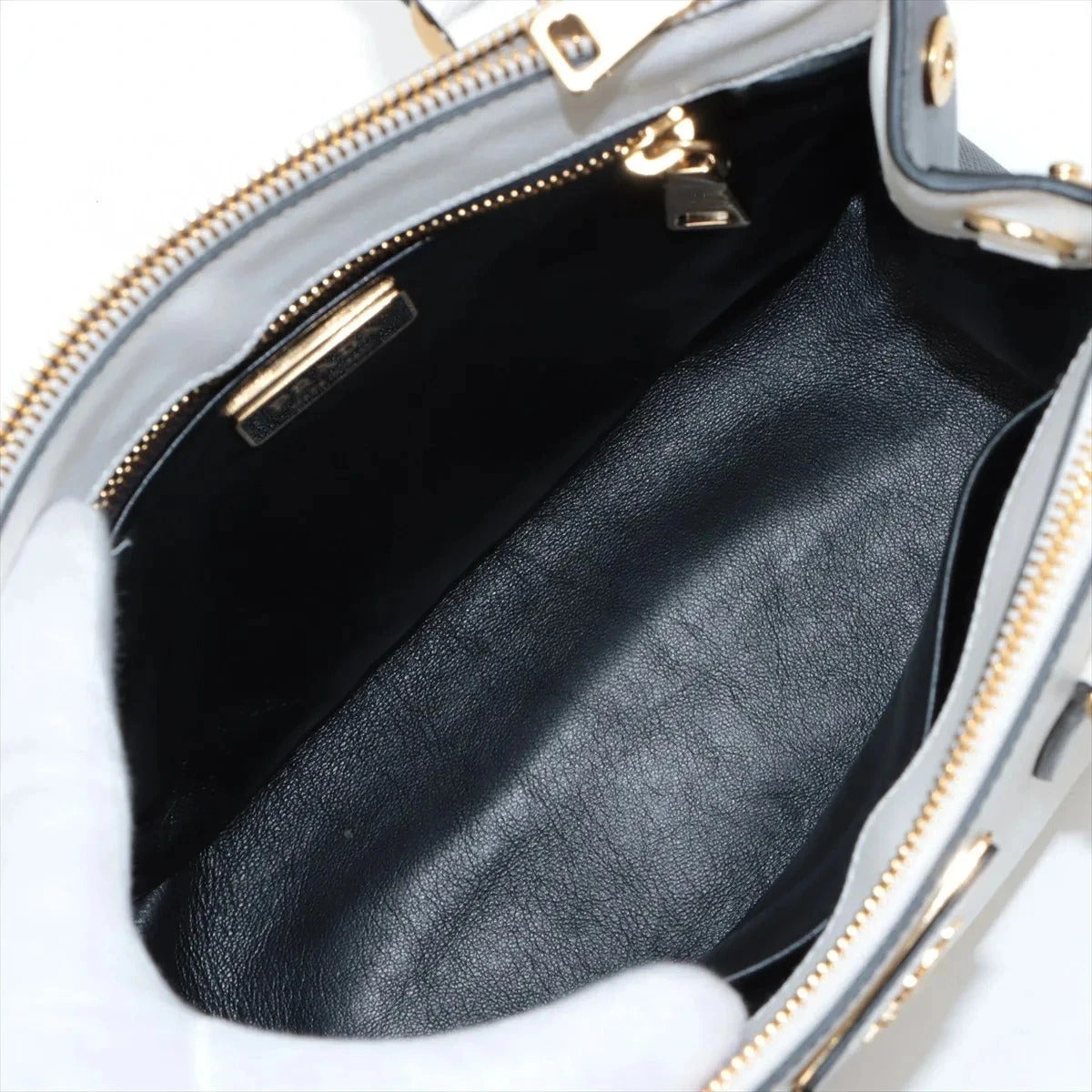 Pre-Loved Galleria Handbag Leather Small with Gold Hardware, Gradient Grey/White