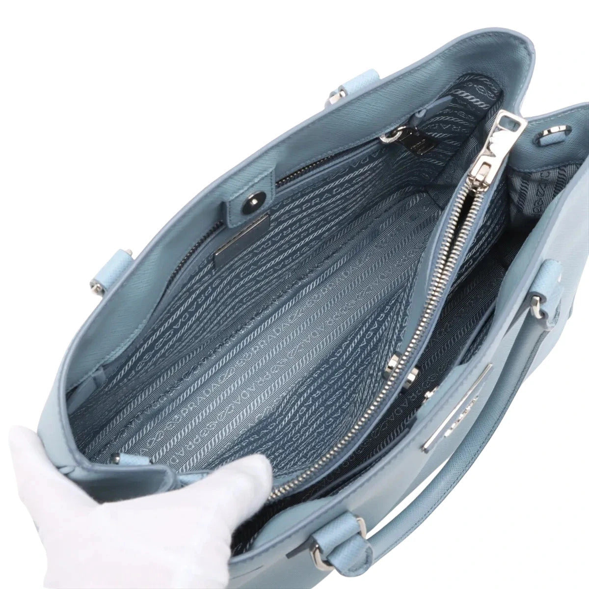 Pre-Loved Galleria Tote Leather Medium with Silver Hardware, Light Blue