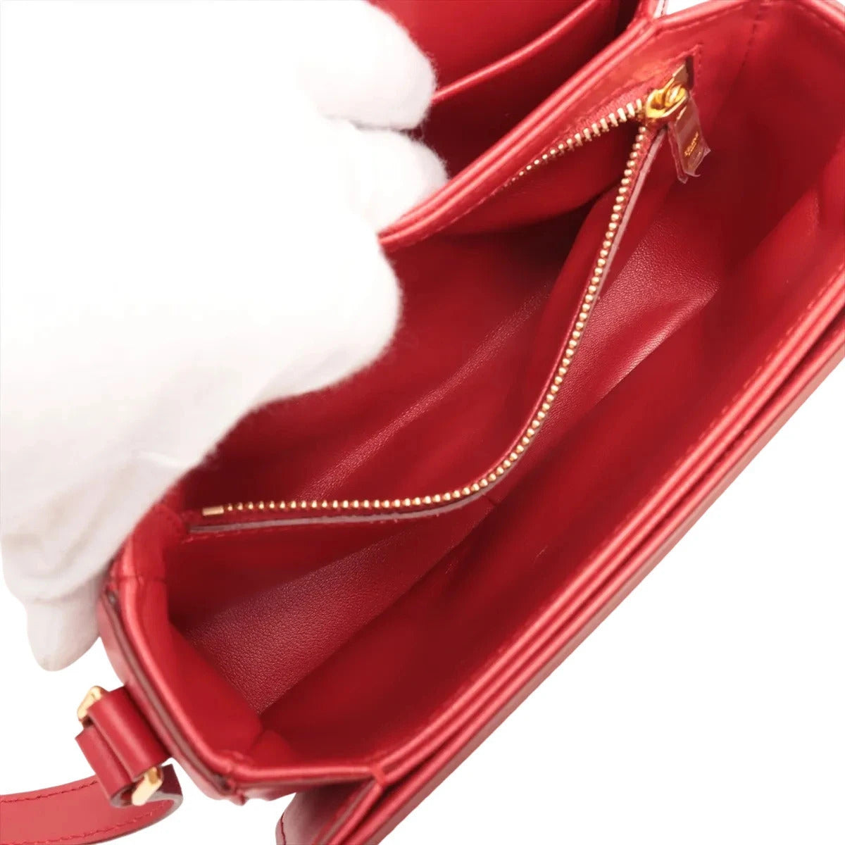 Pre-Loved Triomphe Shoulder Bag Leather Teen with Gold Hardware, Red