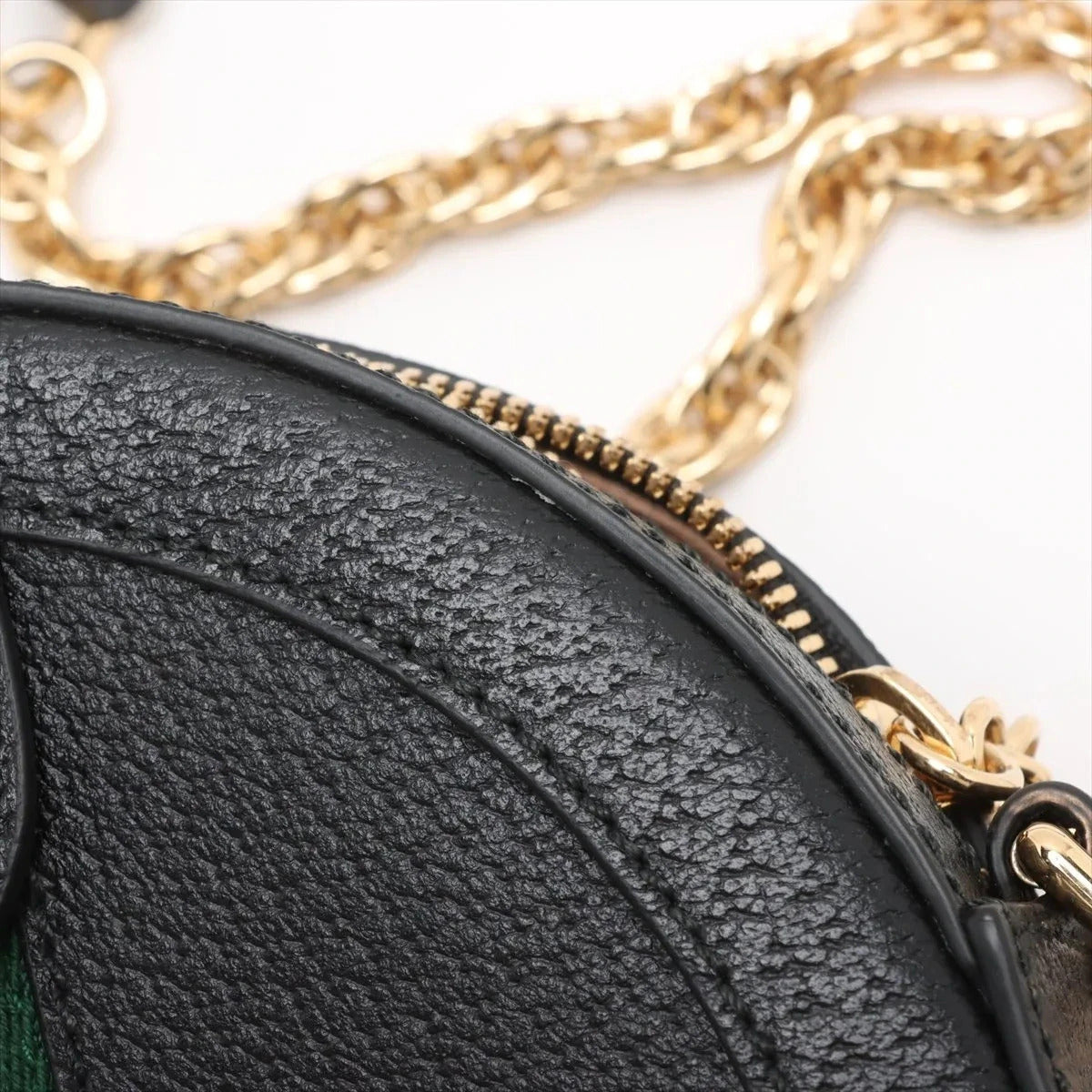 Pre-Loved Ophidia Round Mini Crossbody Bag Leather Mini with Gold Hardware, Black