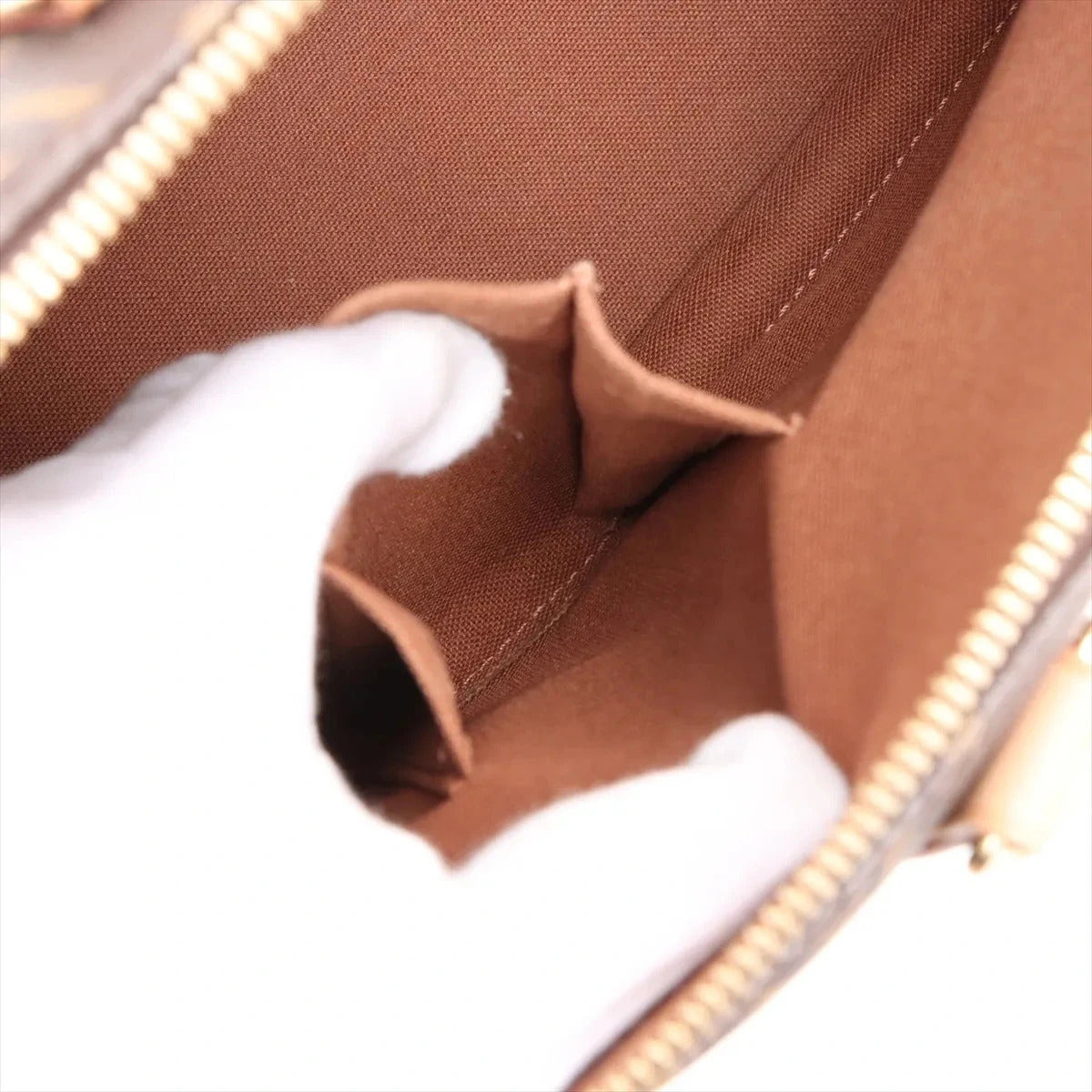 Pre-Loved Alma Handbag Monogram Coated Canvas PM with Gold Hardware, Brown