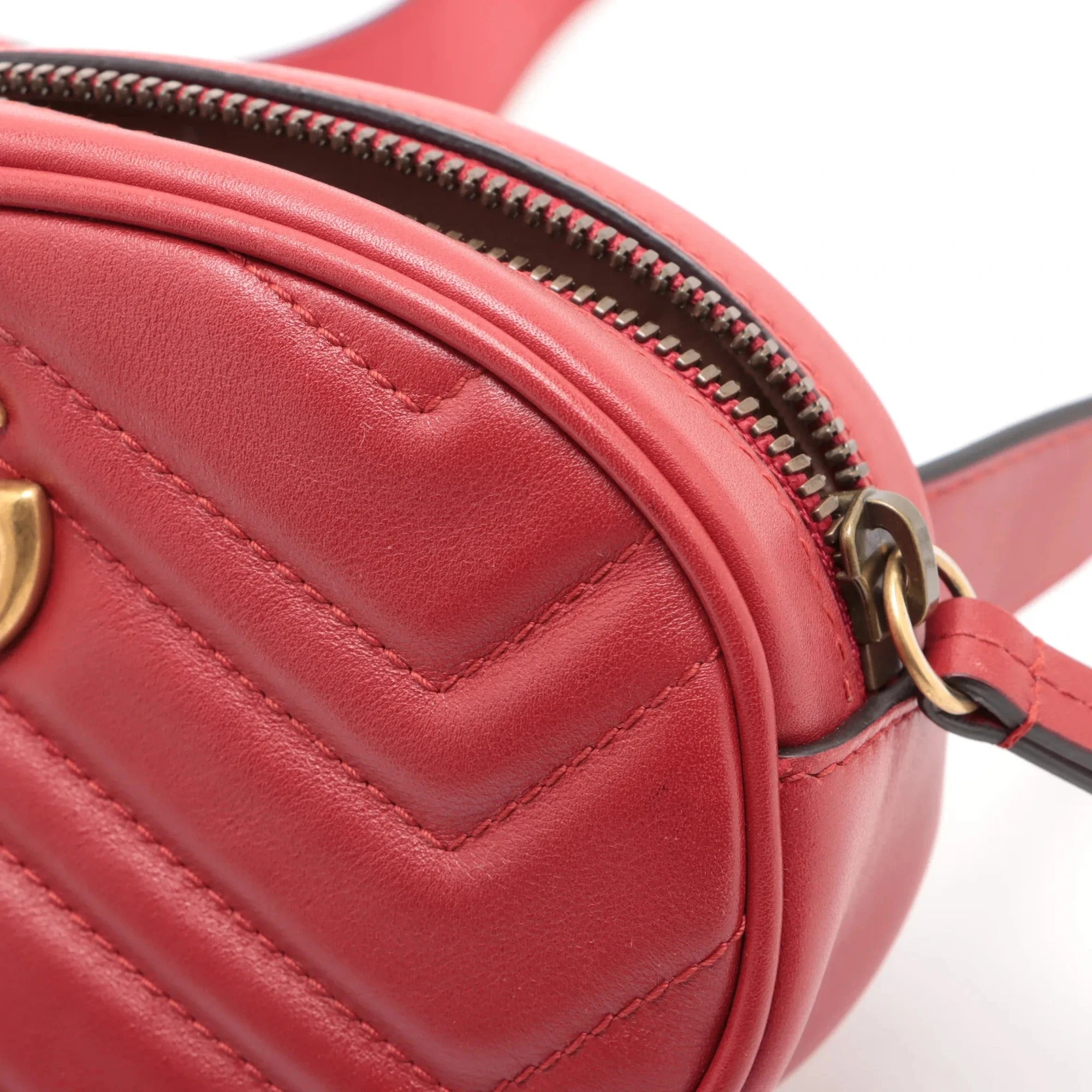 Pre-Loved GG Marmont Matelassé Belt Bag Quilted Leather with Aged Gold Hardware, Red