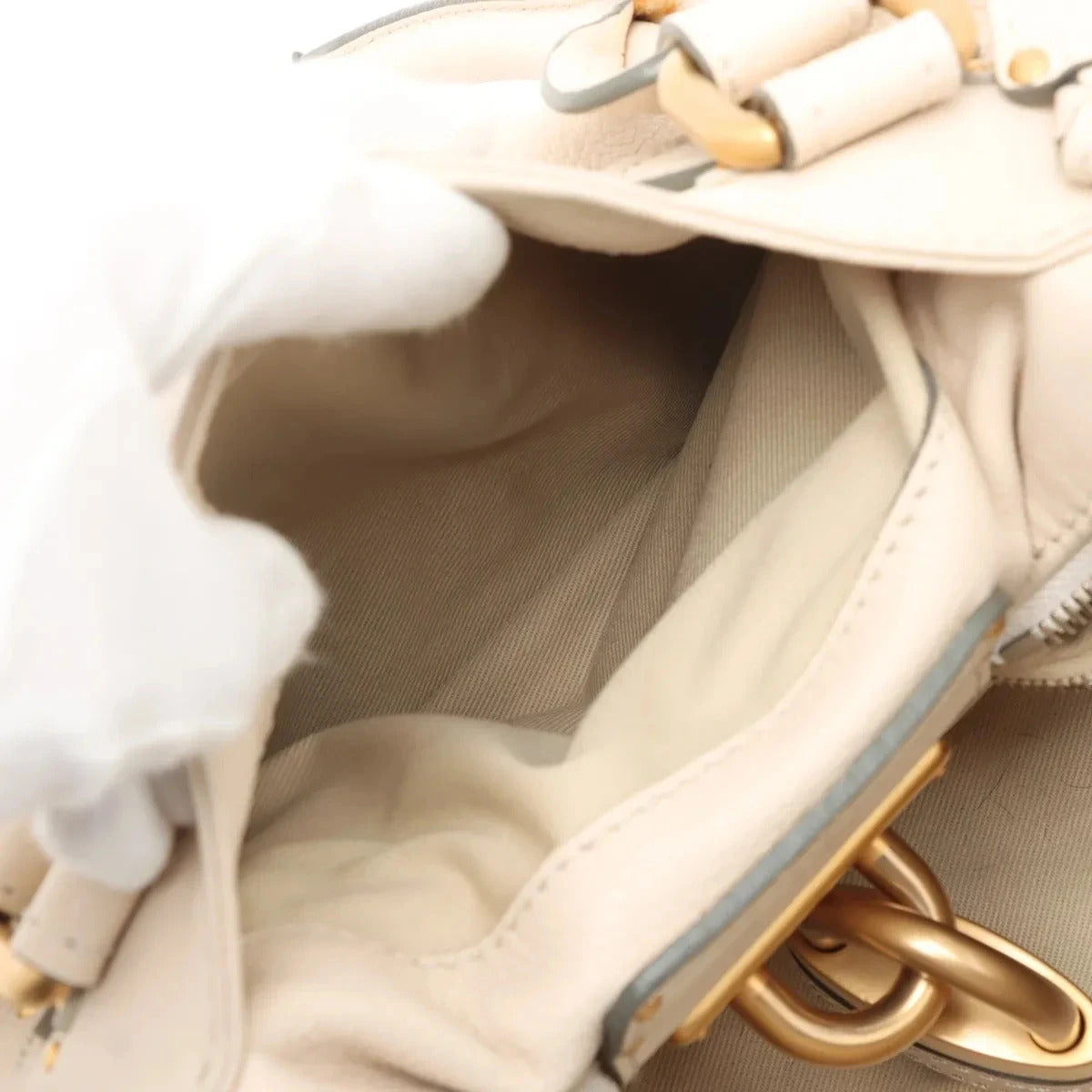 Pre-Loved Paddington Handbag Leather Medium with Aged Gold Hardware, Ivory