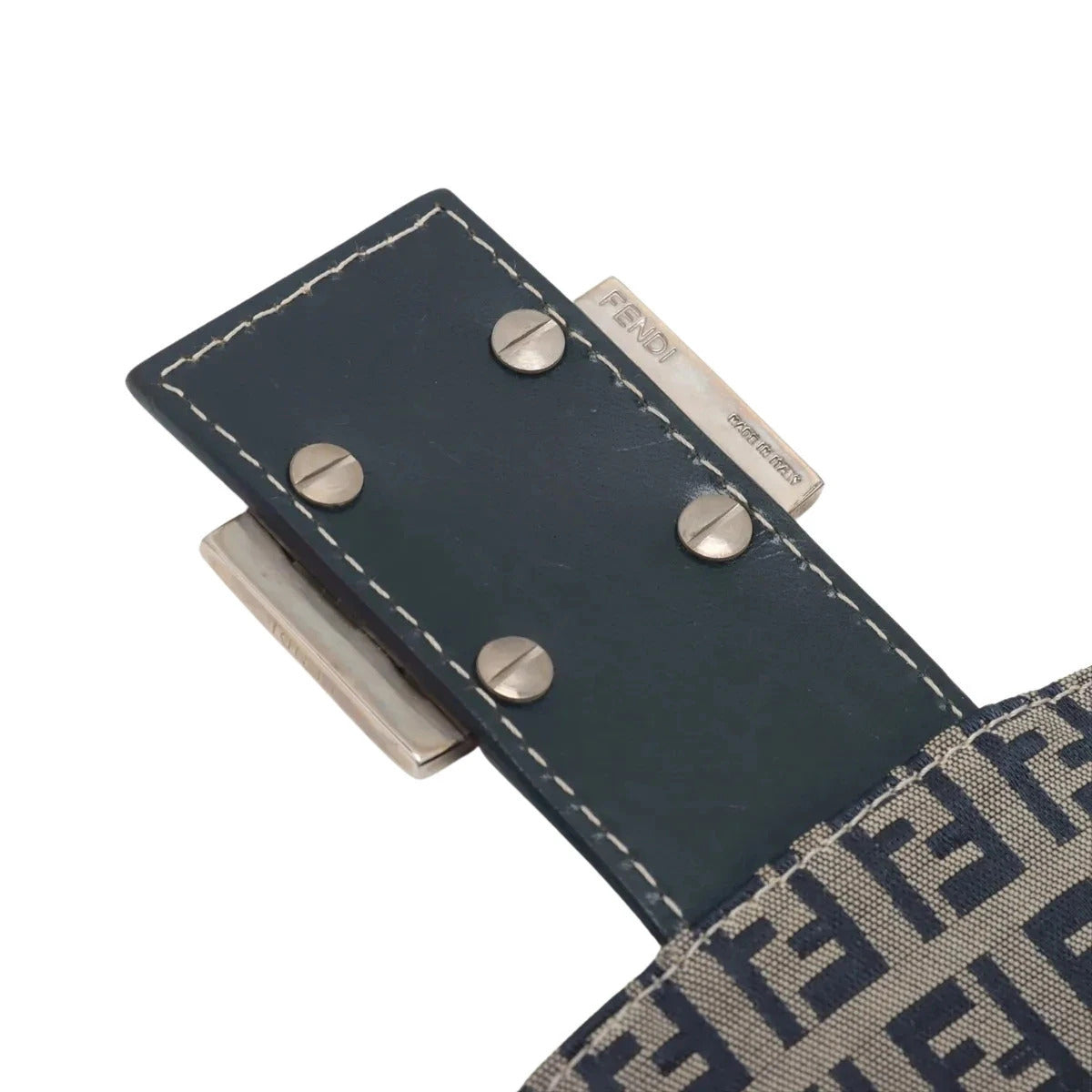 Pre-Loved Mamma Baguette Shoulder Bag Zucchino Coated Canvas with Silver Hardware, Grey / Navy