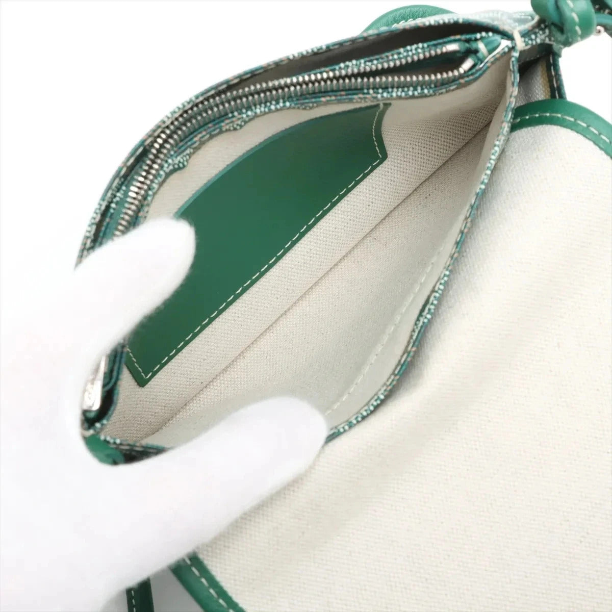 Pre-Loved Plumet Crossbody Bag Goyardine Chevron Coated Canvas with Silver Hardware, Green
