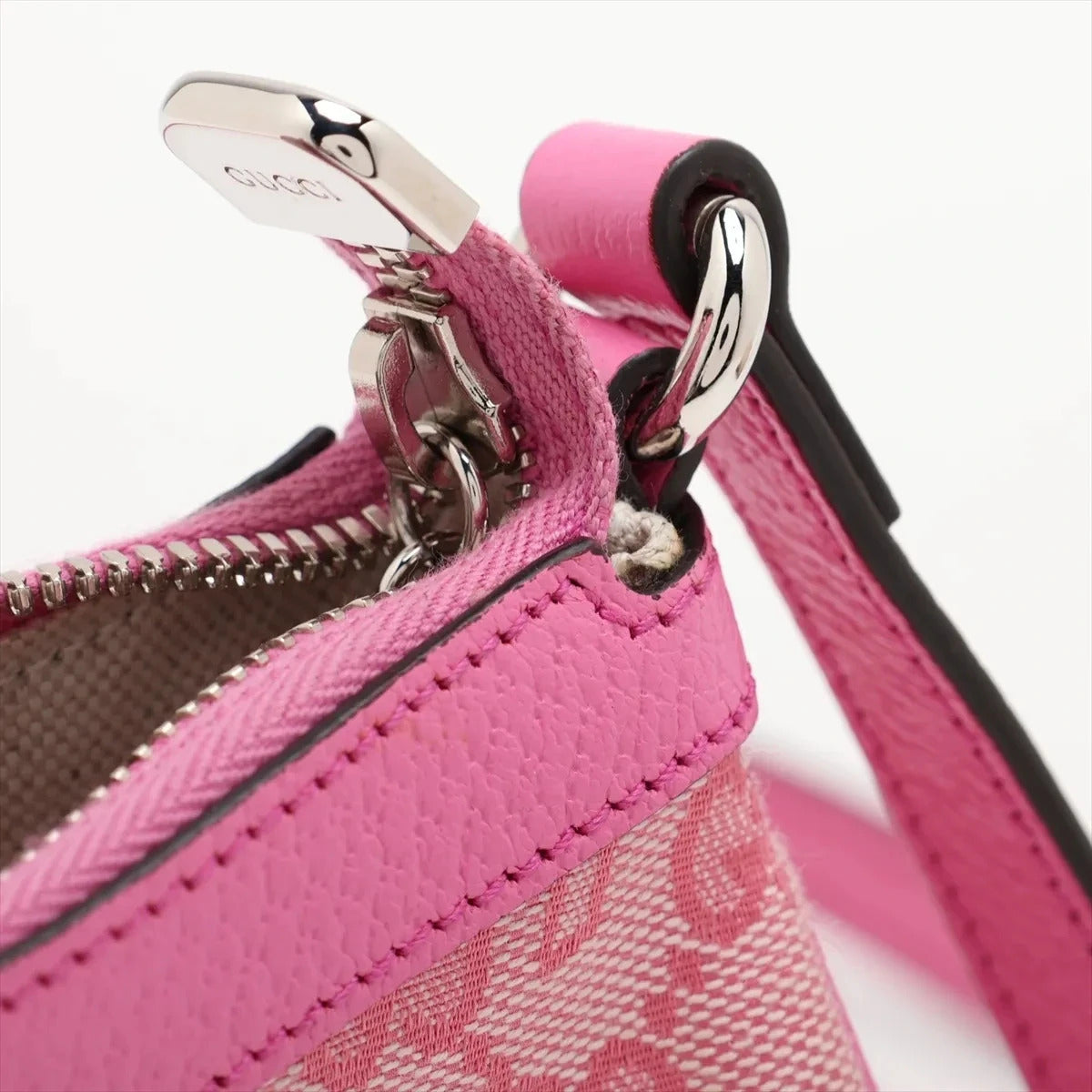 Pre-Loved GG-P Half-Moon Shoulder Bag Monogram Coated Canvas Small with Silver Hardware, Pink