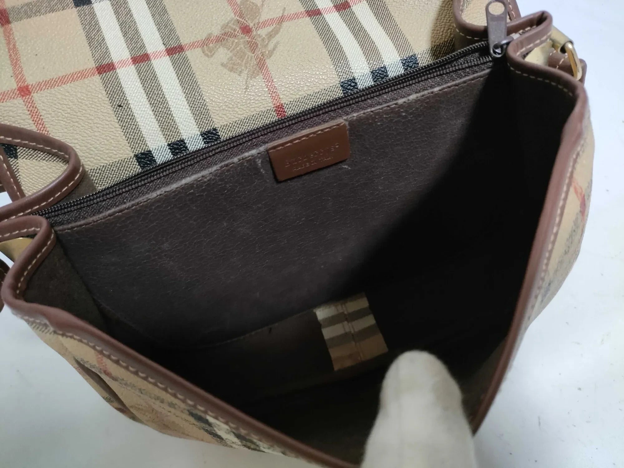 Pre-Loved Saddle Crossbody Crossbody Bag Haymarket Check Coated Canvas Small with Gold Hardware, Beige
