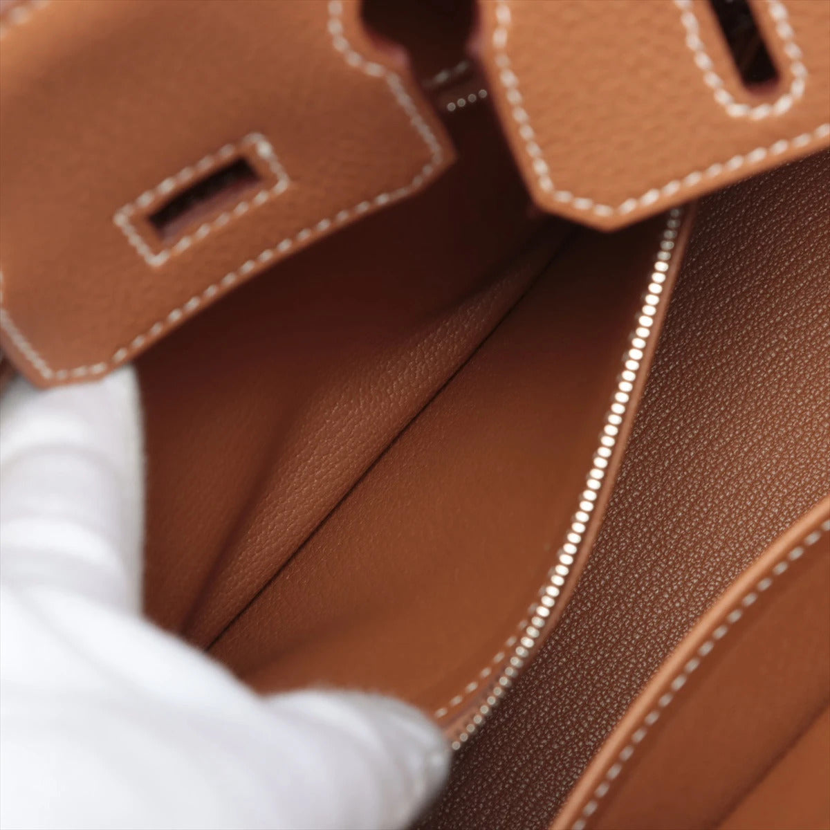 Pre-Loved Birkin Handbag Leather 25 with Palladium Hardware, Gold (Tan)