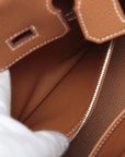Pre-Loved Birkin Handbag Leather 25 with Palladium Hardware, Gold (Tan)