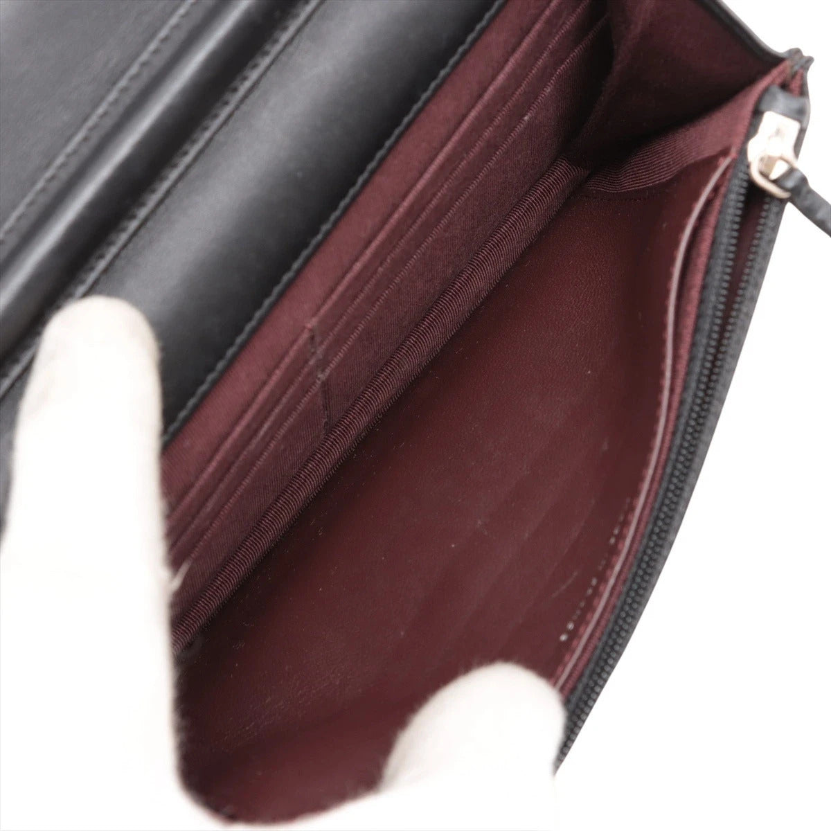 Pre-Loved Wallet on Chain Crossbody Bag Quilted Leather with Silver Hardware, Black