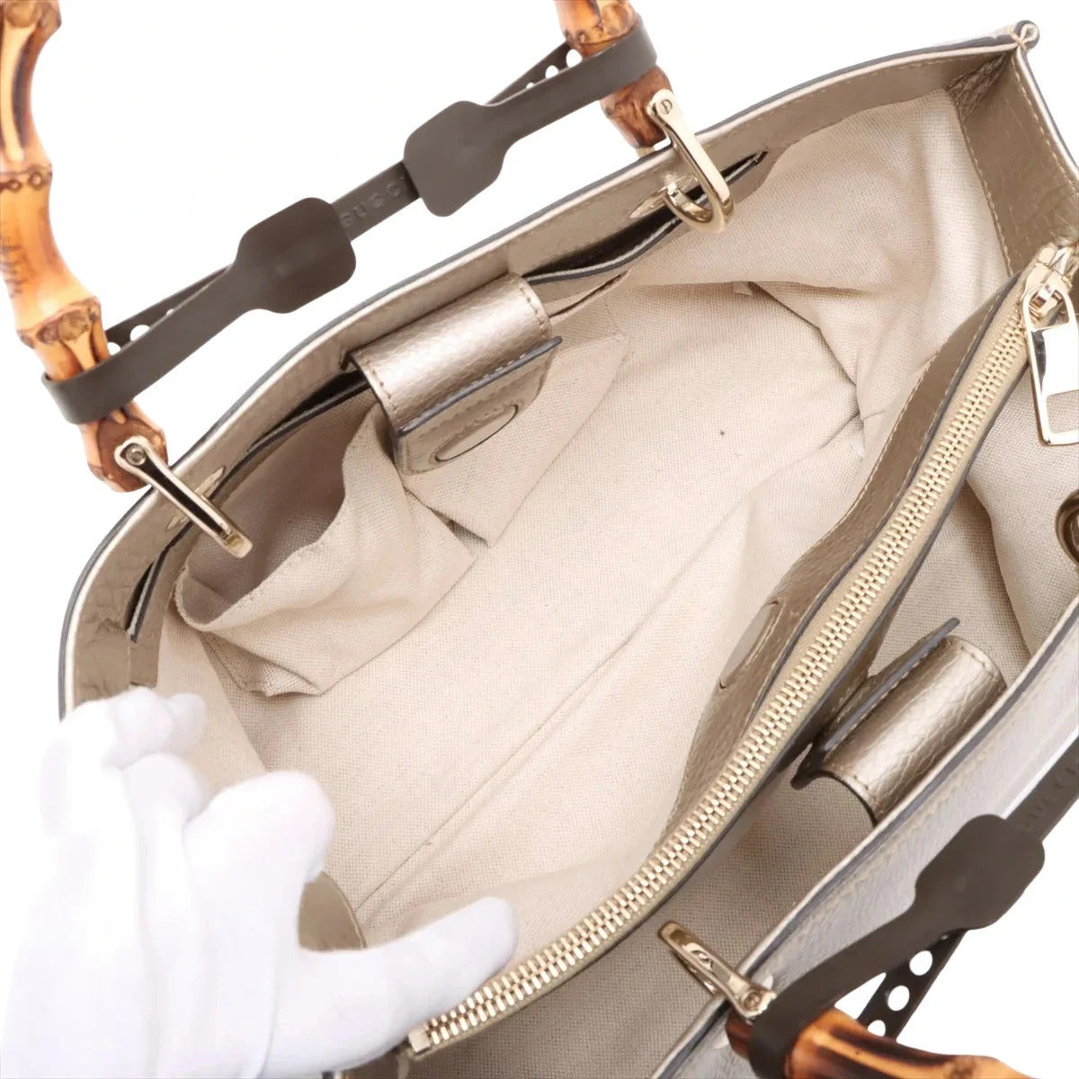 Pre-Loved Bamboo Shopper Tote Leather Medium with Gold Hardware, Champagne Gold