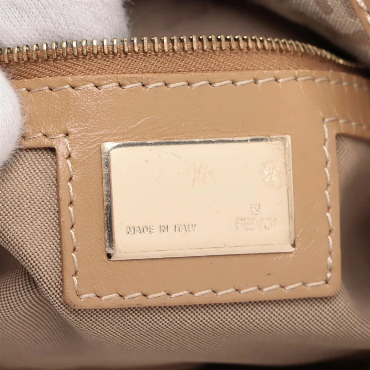 Pre-Loved Mamma Baguette Shoulder Bag Zucchino Coated Canvas with Gold Hardware, Beige