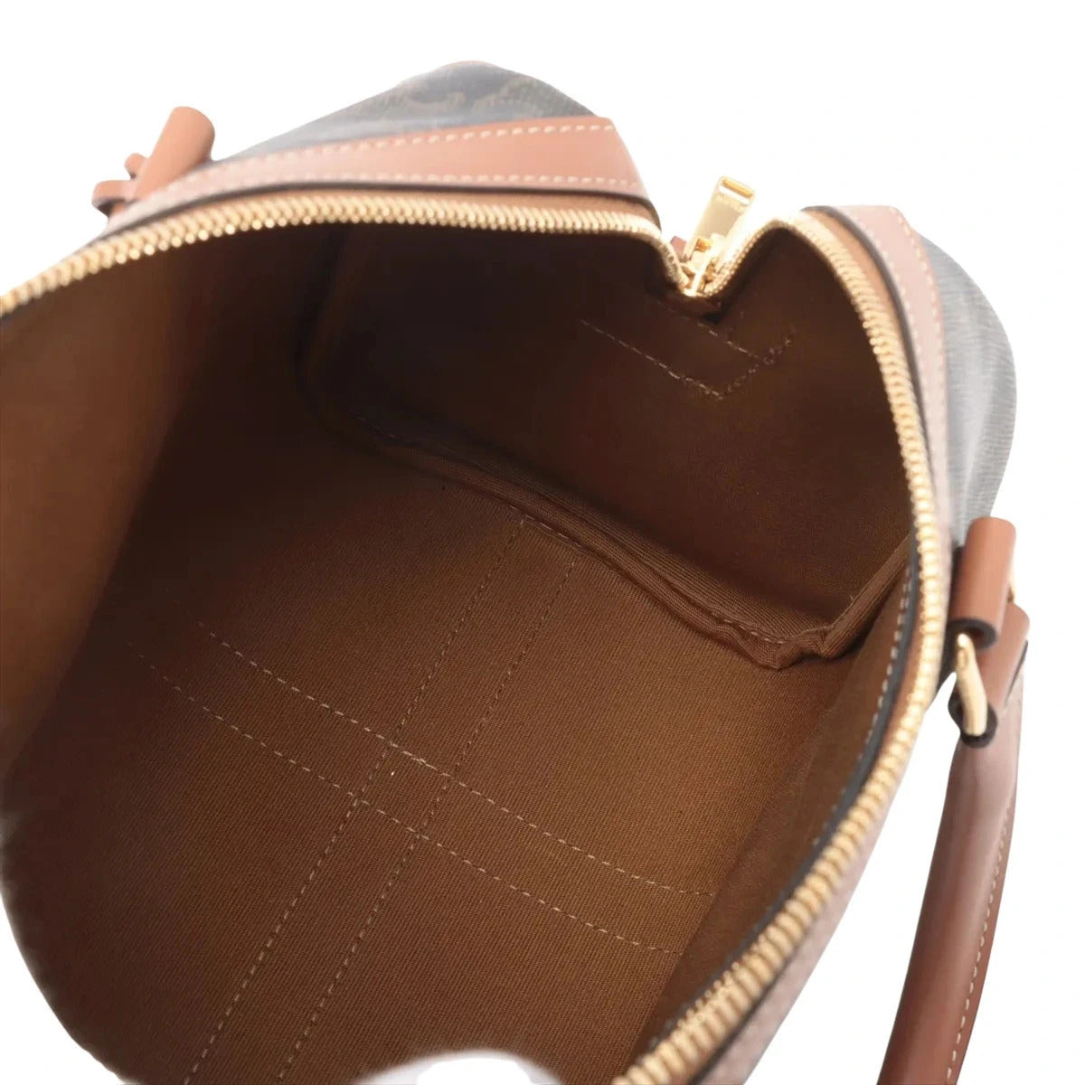 Pre-Loved Triomphe Boston Bag Handbag Triomphe Coated Canvas Small with Gold Hardware, Brown