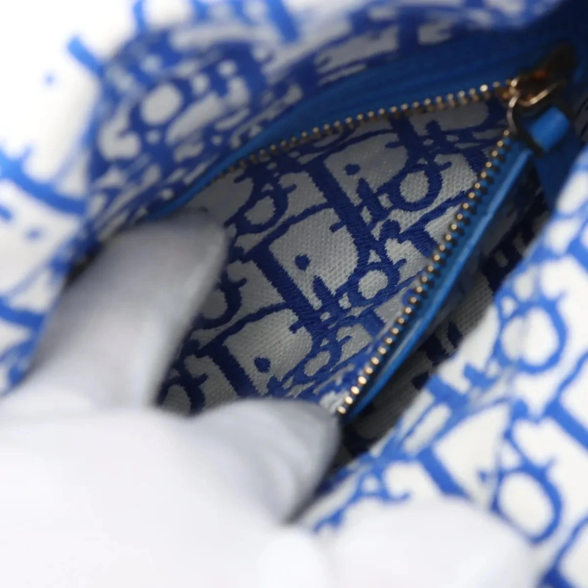 Pre-Loved Lady Dior Handbag Wicker Oblique Medium with Gold Hardware, Natural Beige and Blue