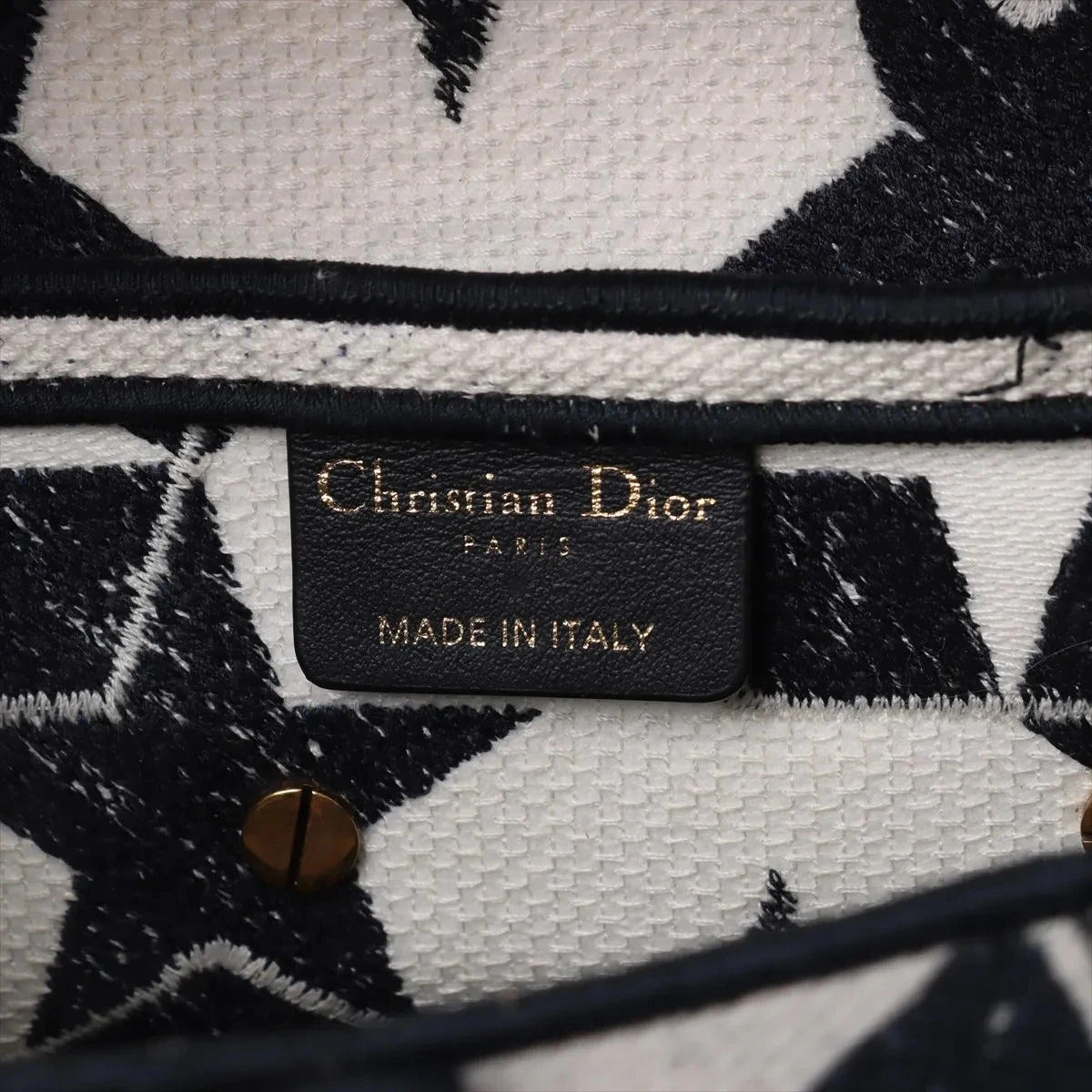 Pre-Loved Saddle Shoulder Bag Star Canvas Medium with Aged Gold Hardware, Navy and White