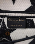 Pre-Loved Saddle Shoulder Bag Star Canvas Medium with Aged Gold Hardware, Navy and White