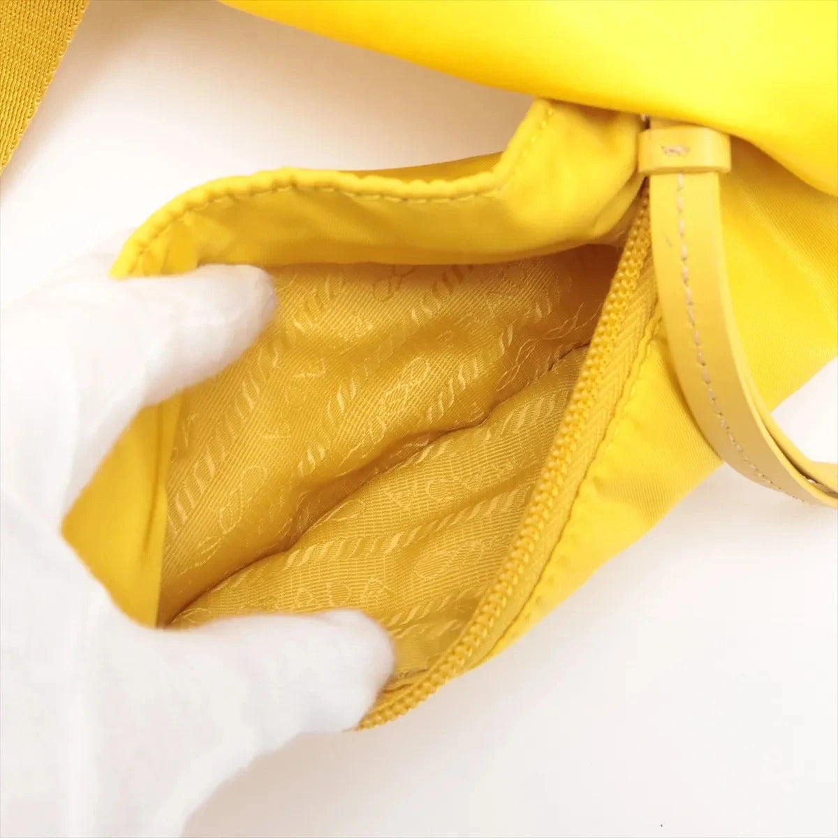 Pre-Loved Padded Nylon Triangle Sling Sling Bag Nylon with Silver Hardware, Yellow