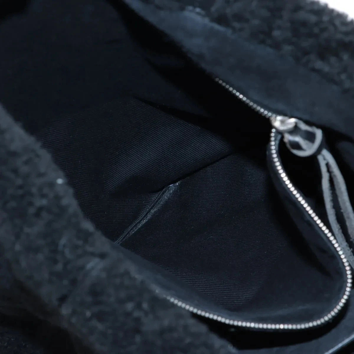 Pre-Loved Shopping Tote Shearling with Silver Hardware, Black