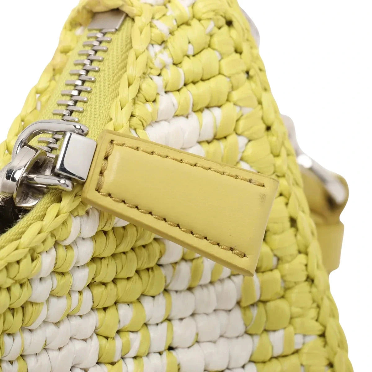 Pre-Loved Re-Edition 2005 Shoulder Bag Crochet Raffia Gingham Mini with Silver Hardware, Yellow and White