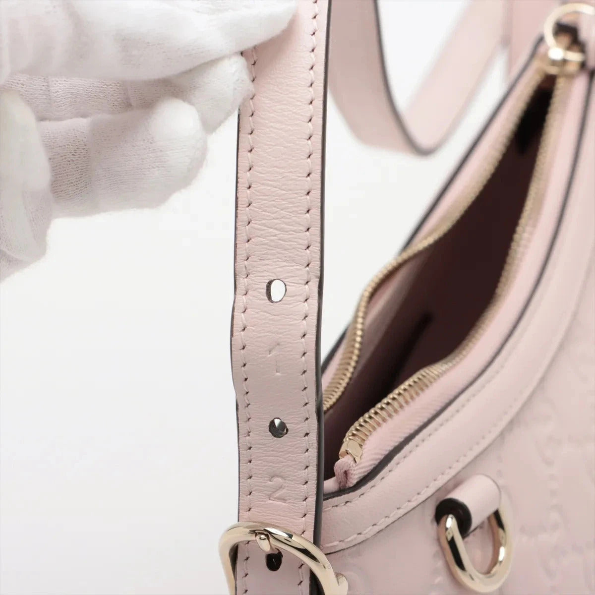 Pre-Loved Guccissima Crossbody Bag Monogram Leather Small with Gold Hardware, Light Pink